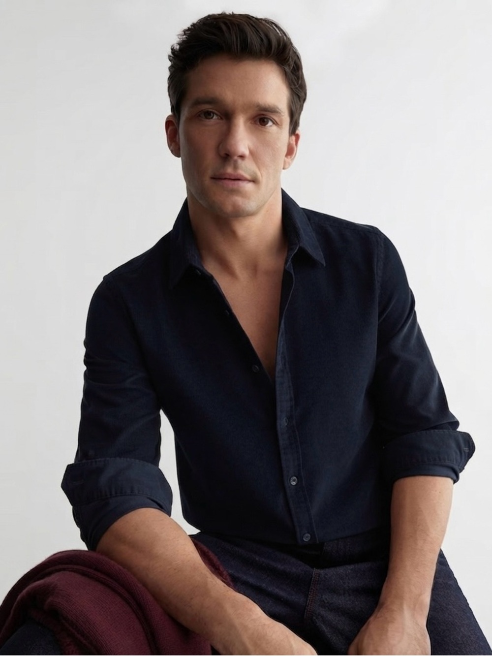 Massimo Dutti Men's corduroy Button-Down Shirt in Navy - finest fabric